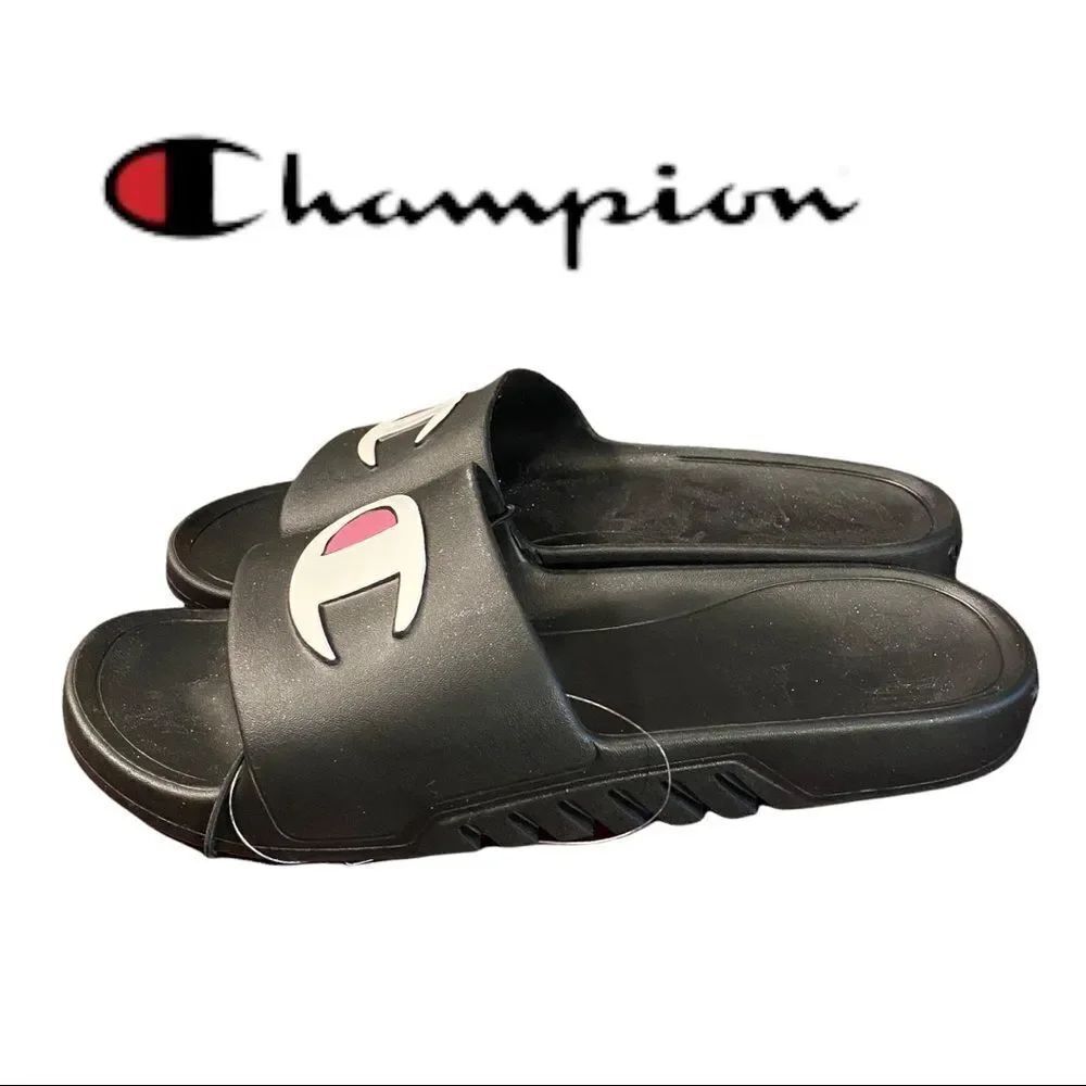 NEW Champion Women's "The Takeover" Black Slide Logo Sandals 9